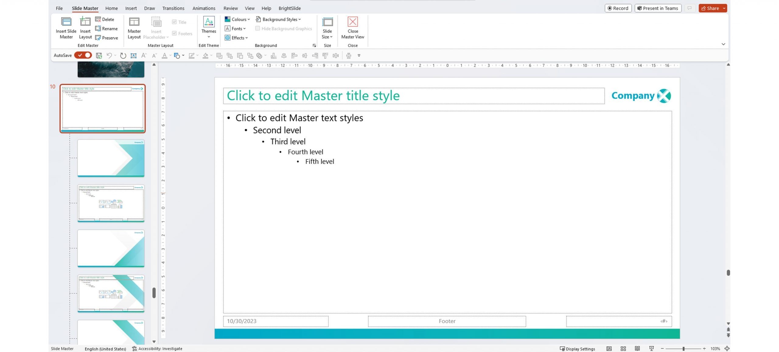 Screenshot of PowerPoint slide master with logo