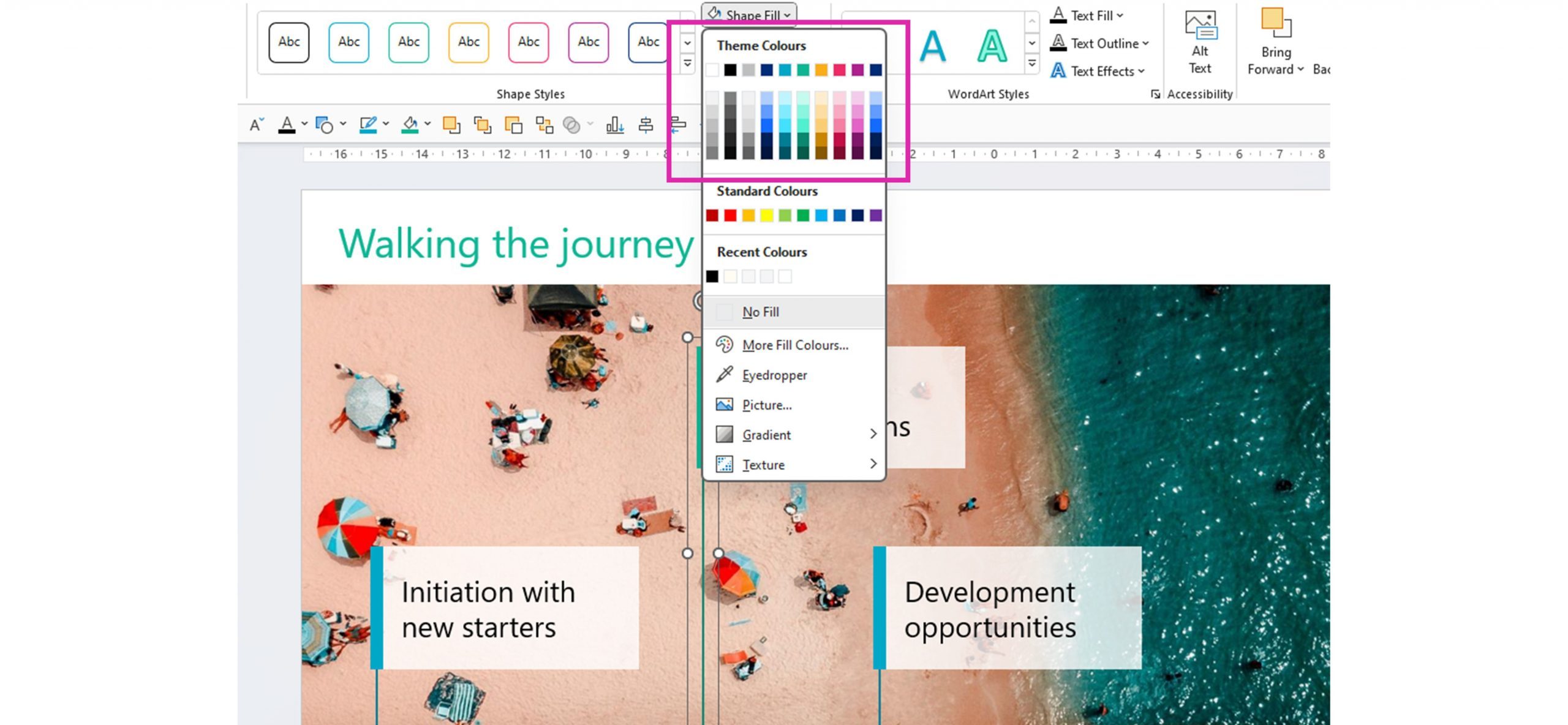Screenshot, theme colours in PowerPoint