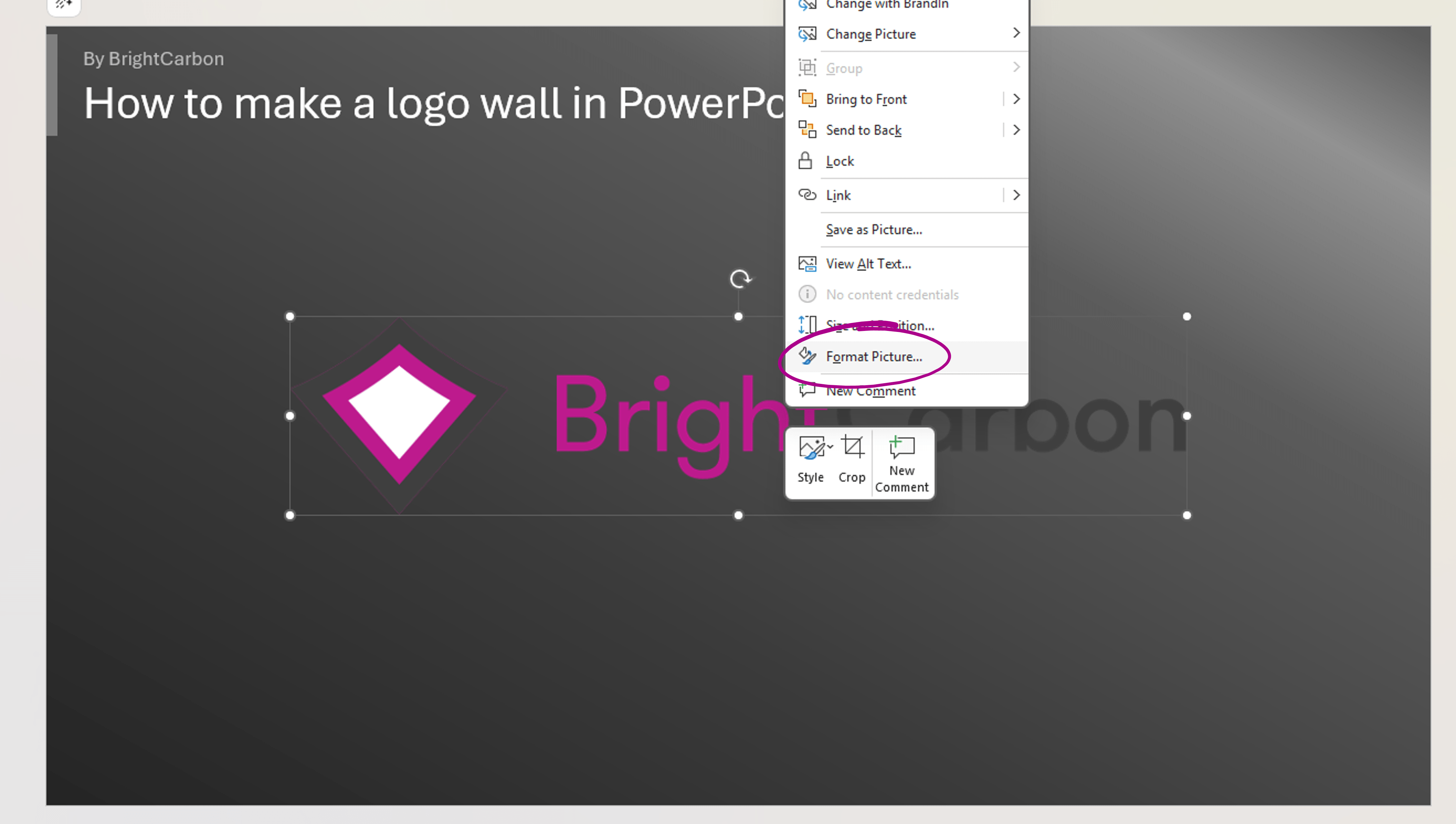 Right click image and select Format Picture