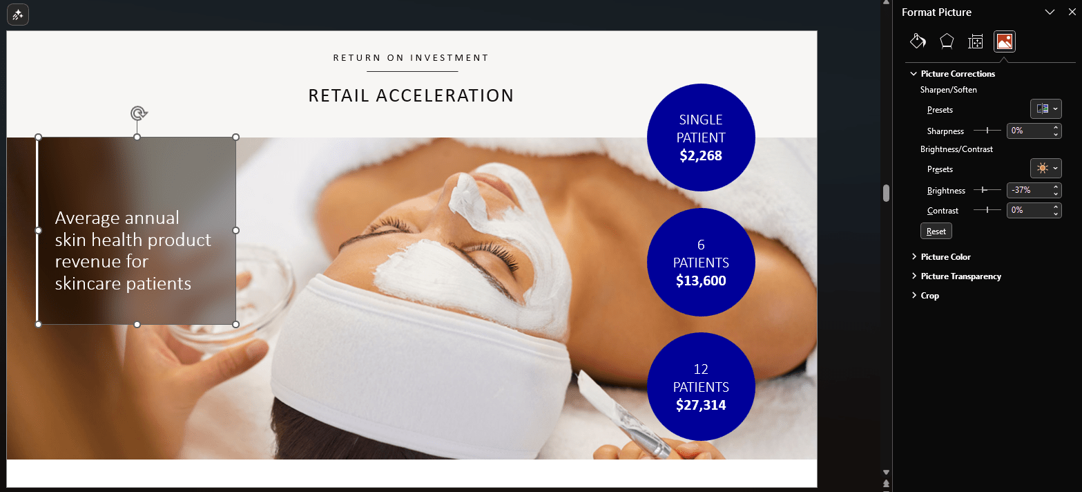 screenshot showing how to adjust the brightness of an image in PowerPoint