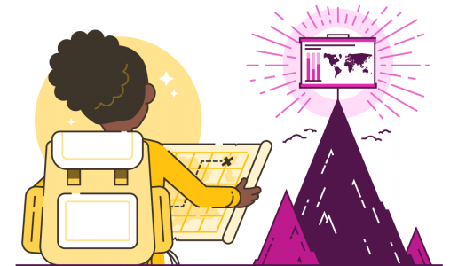 person with a map looking at a mountain