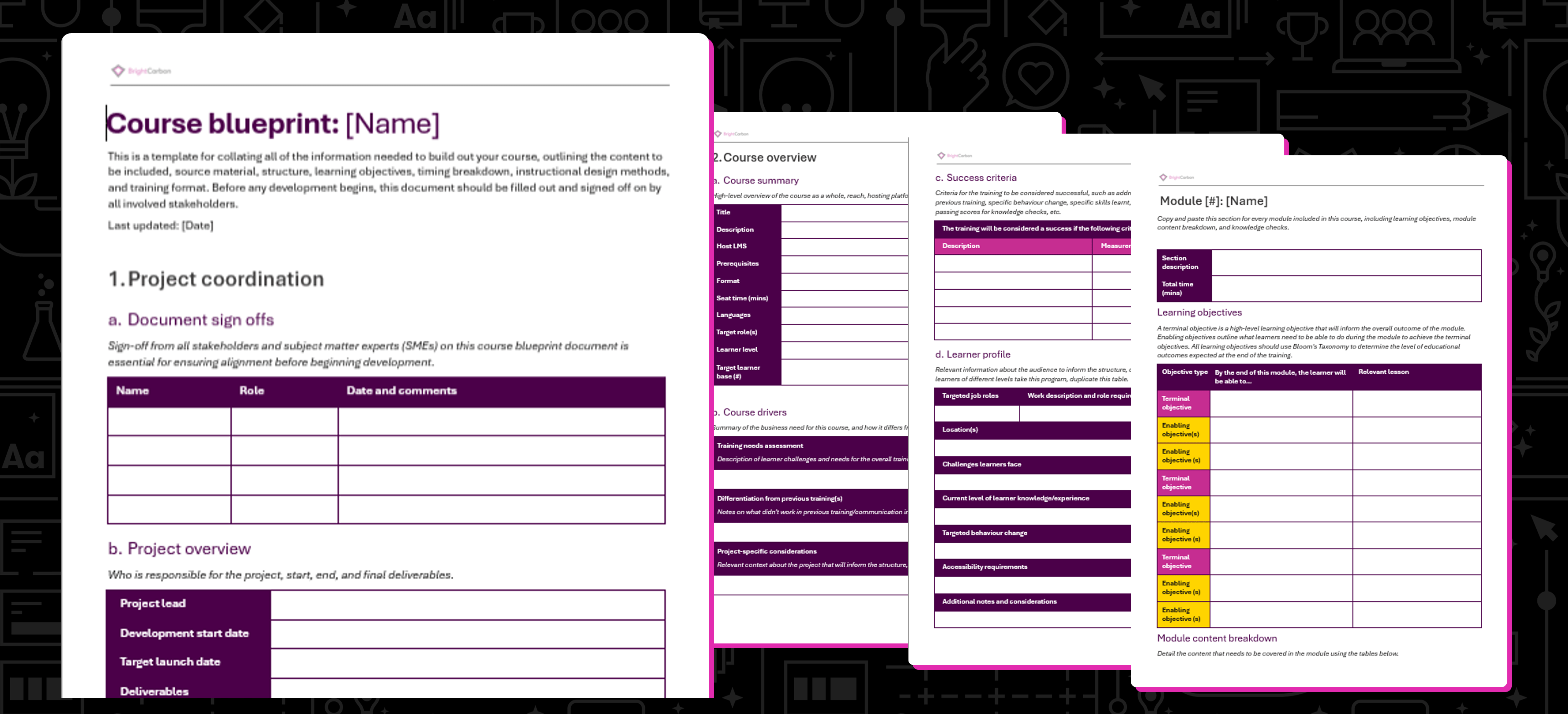Thumbnails of BrightCarbon's learning blueprint