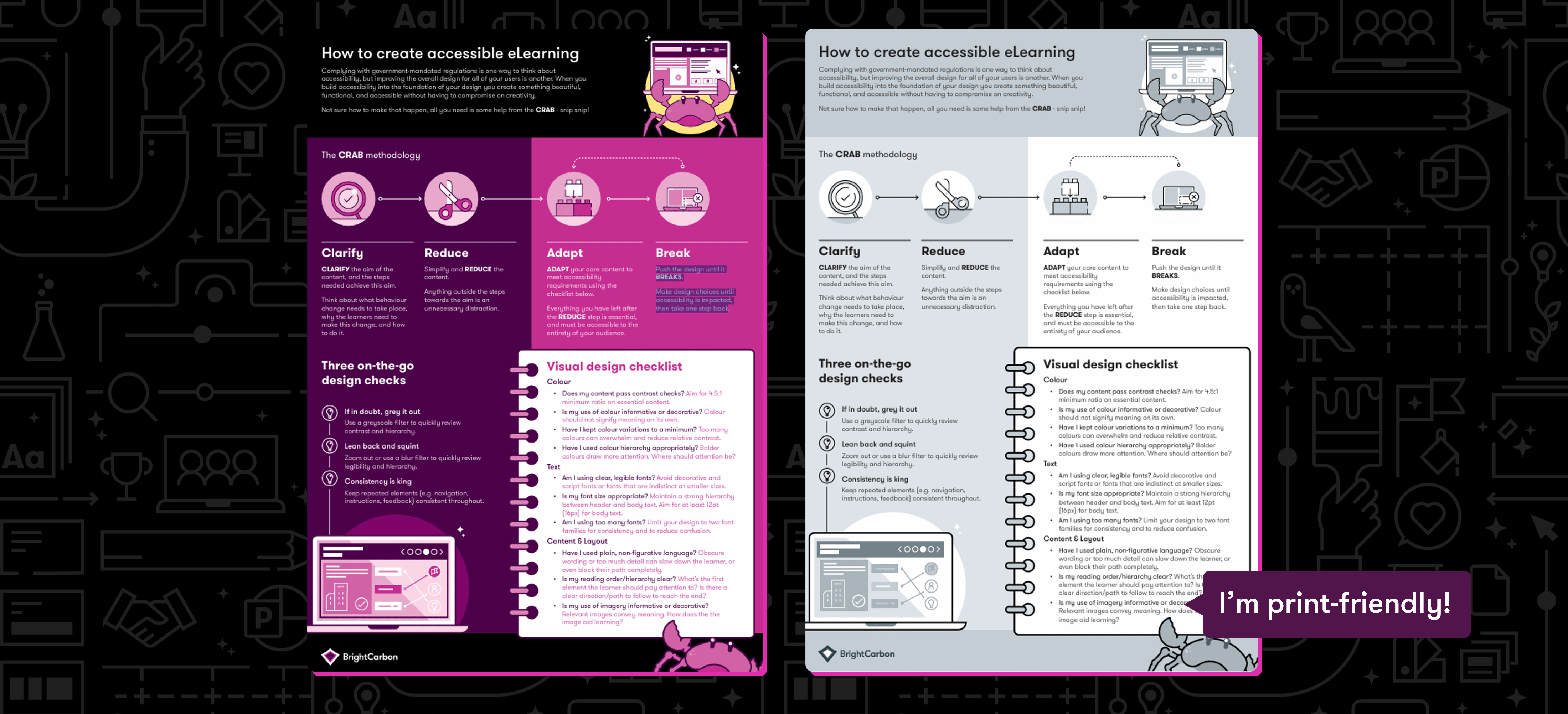 screenshots showing two versions of the handout 'how to create accessible eLearning'