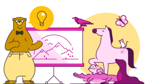 A variety of animals presenting a slide deck