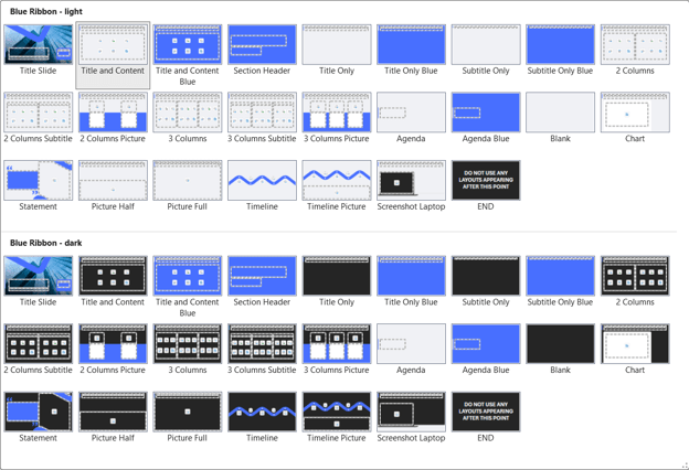 screenshot of a PowerPoint template with two slide masters