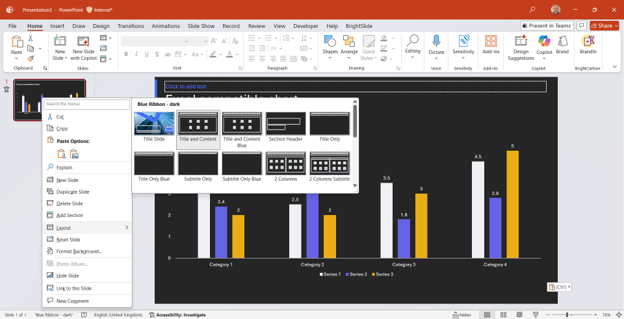 Screenshot of a slide in PowerPoint linked to a dark-coloured slide master