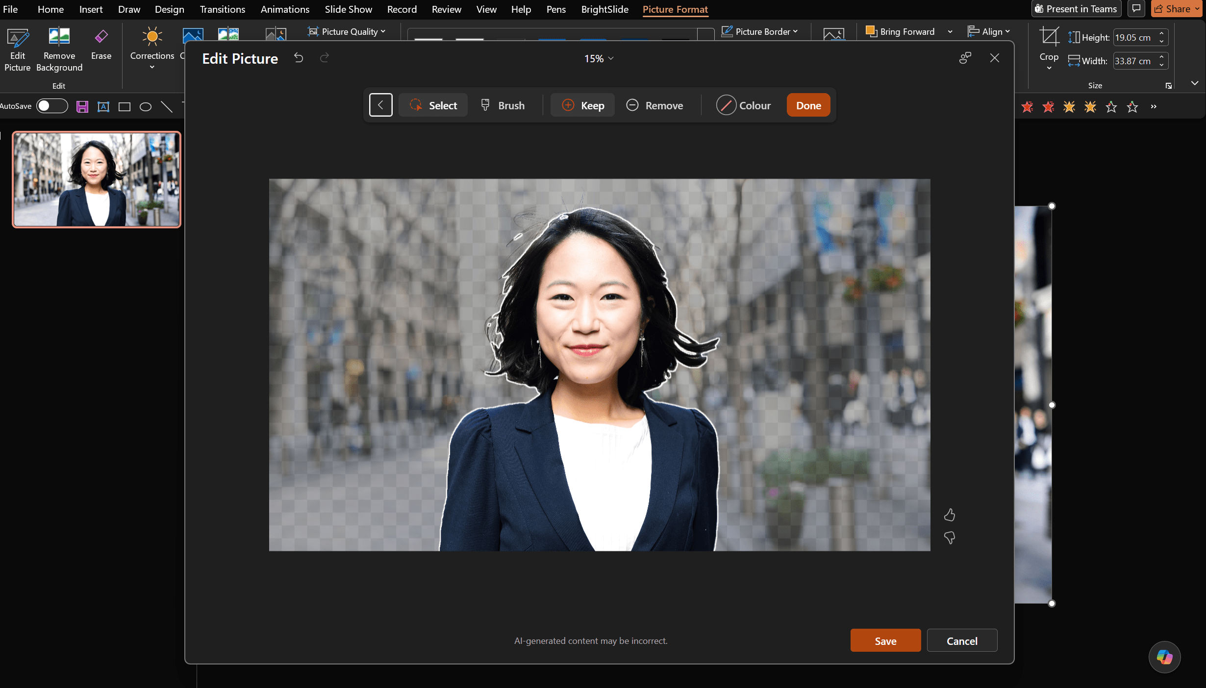 Screenshot showing the remove background feature of PowerPoint's Edit Picture tool